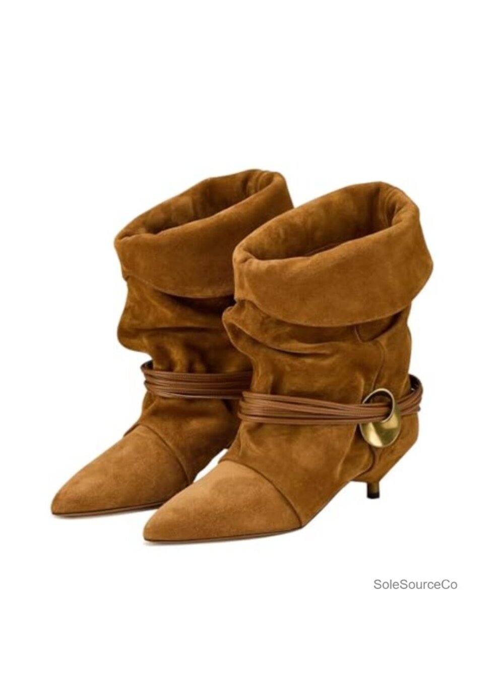 Women's Slouchy Ankle Boots - Pointed Toe Kitten Heels Suede Cowboy Boots